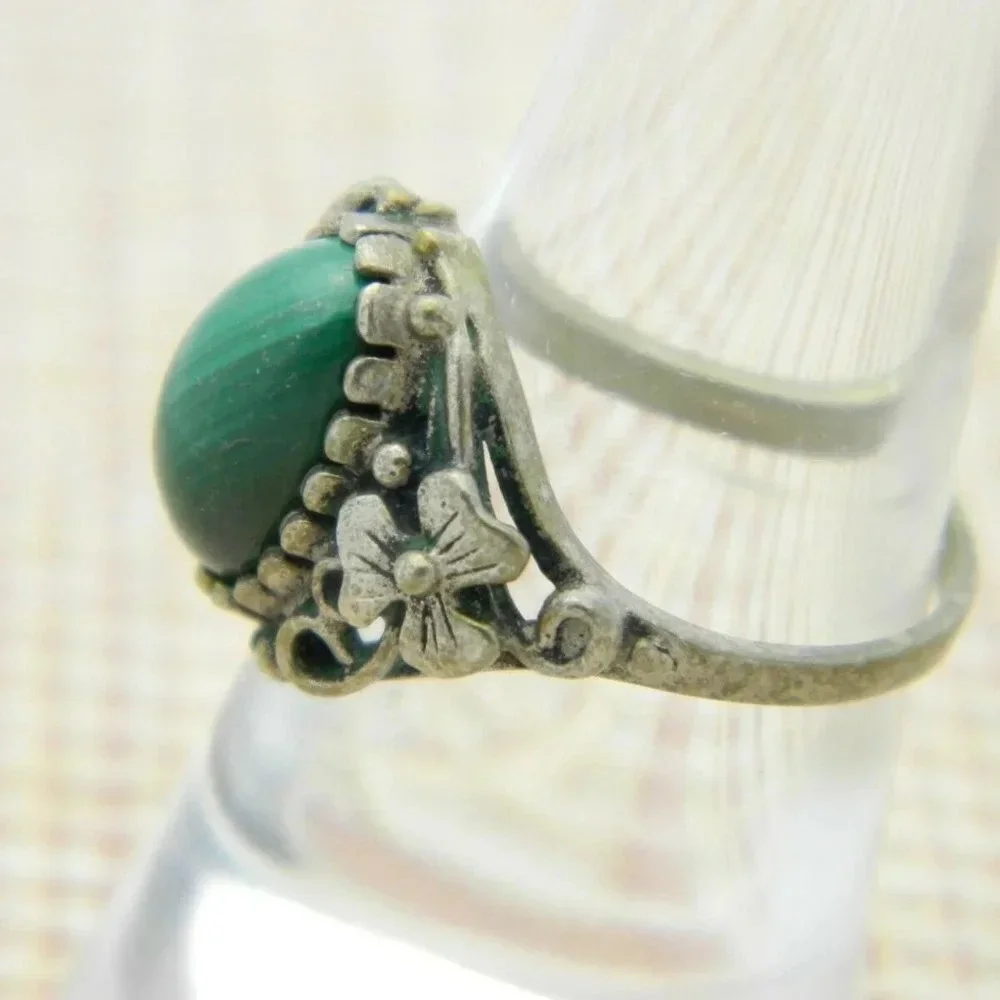 Green Malachite Silver Tone Art Nouveau Style